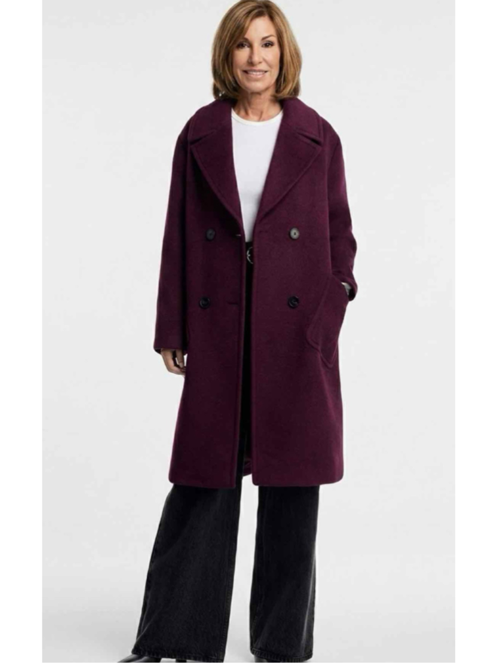 AQUA Cherry Lacquer Double-Breasted Wool-Blend Longline Coat NWT Size M